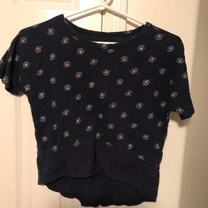 OLD navy, girls size 6-7 , high low shirt dark blue with white flower design,